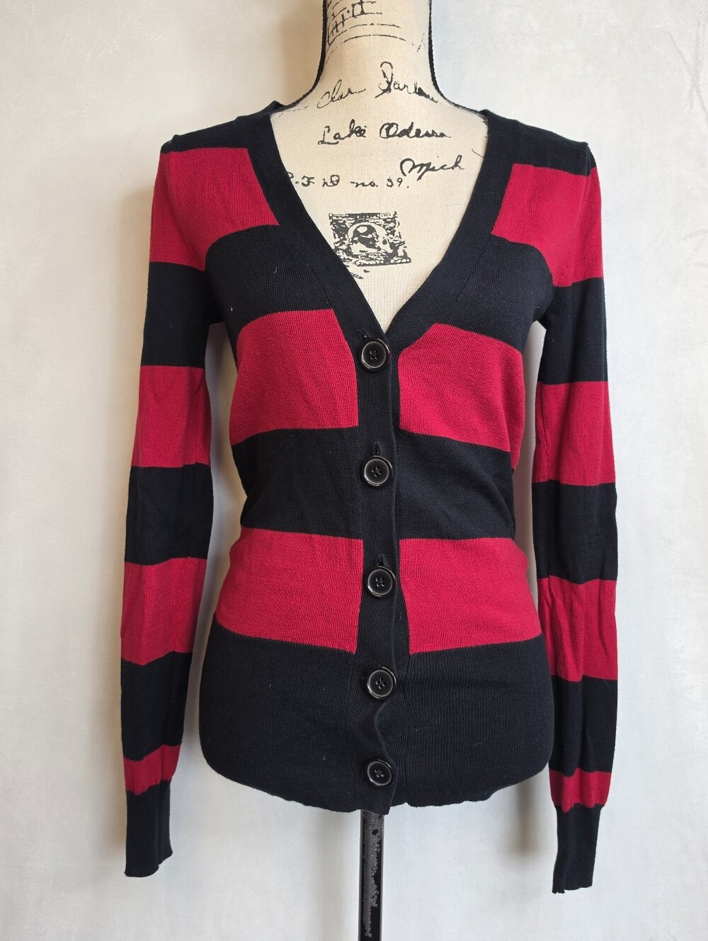 Y2k dELiA*s Red & Black Striped Button Front Cardigan Sweater Small